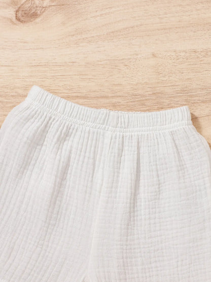 Cotton White Summer Lapel Short-Sleeved Shorts Fabric Skin Friendly Comfortable Loose Suitable For Outdoor Sports Outing Suit