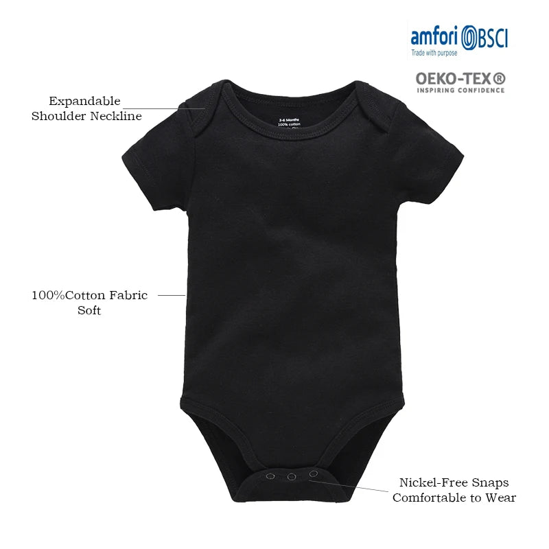 1/3Pcs Baby Boys Clothes 100%Cotton Solid Black Short Sleeve Blank Baby Bodysuits body bebe  Newborn Jumpsuit Plain 0-24 Months