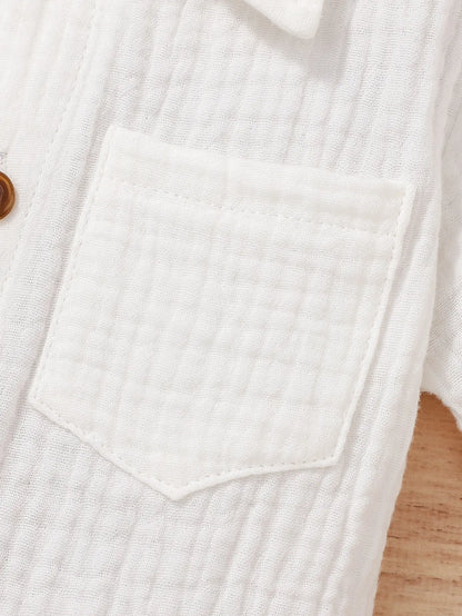 Cotton White Summer Lapel Short-Sleeved Shorts Fabric Skin Friendly Comfortable Loose Suitable For Outdoor Sports Outing Suit