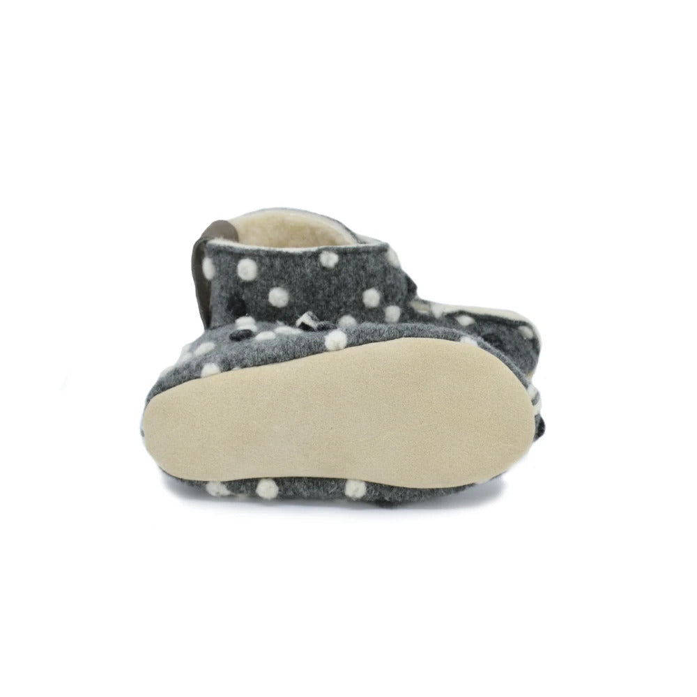 KAKU Natural Sheep’s Wool & Felt Kids’ Slippers - Dotted Grey